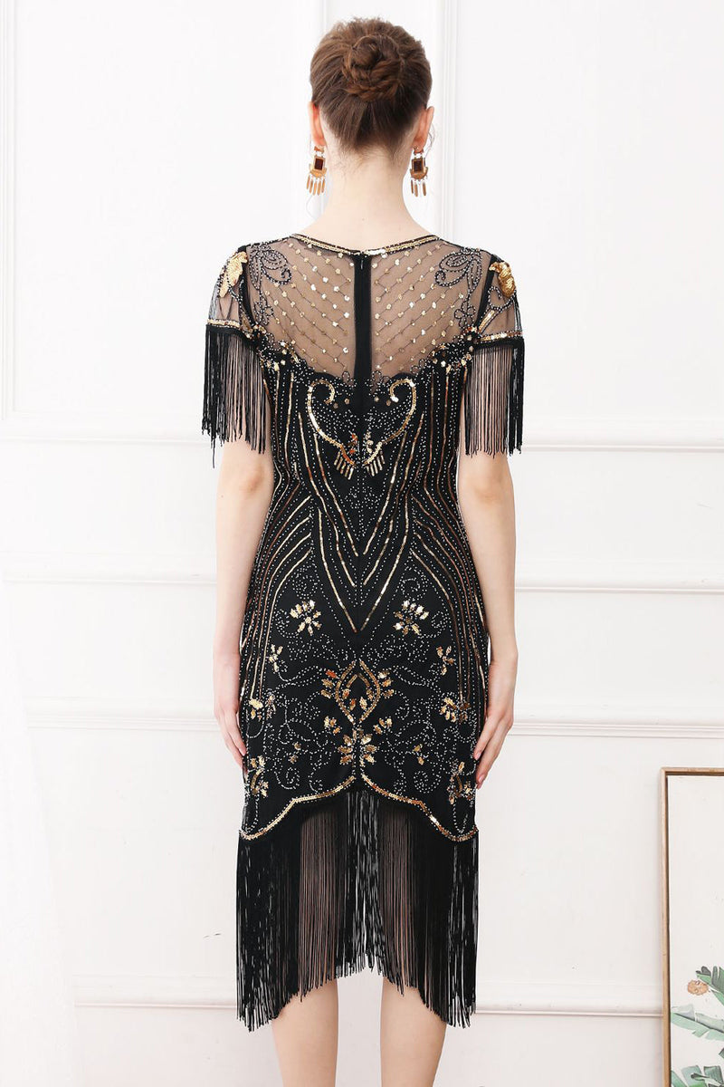 Load image into Gallery viewer, Black Sequins Bodycon Sparkly Party Dress with Fringes