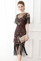 Load image into Gallery viewer, Black Sequins Bodycon Sparkly Party Dress with Fringes