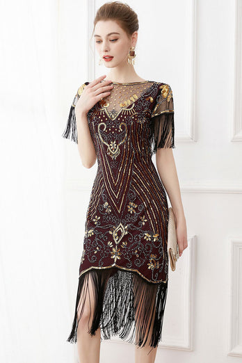 Black Sequins Bodycon Sparkly Party Dress with Fringes