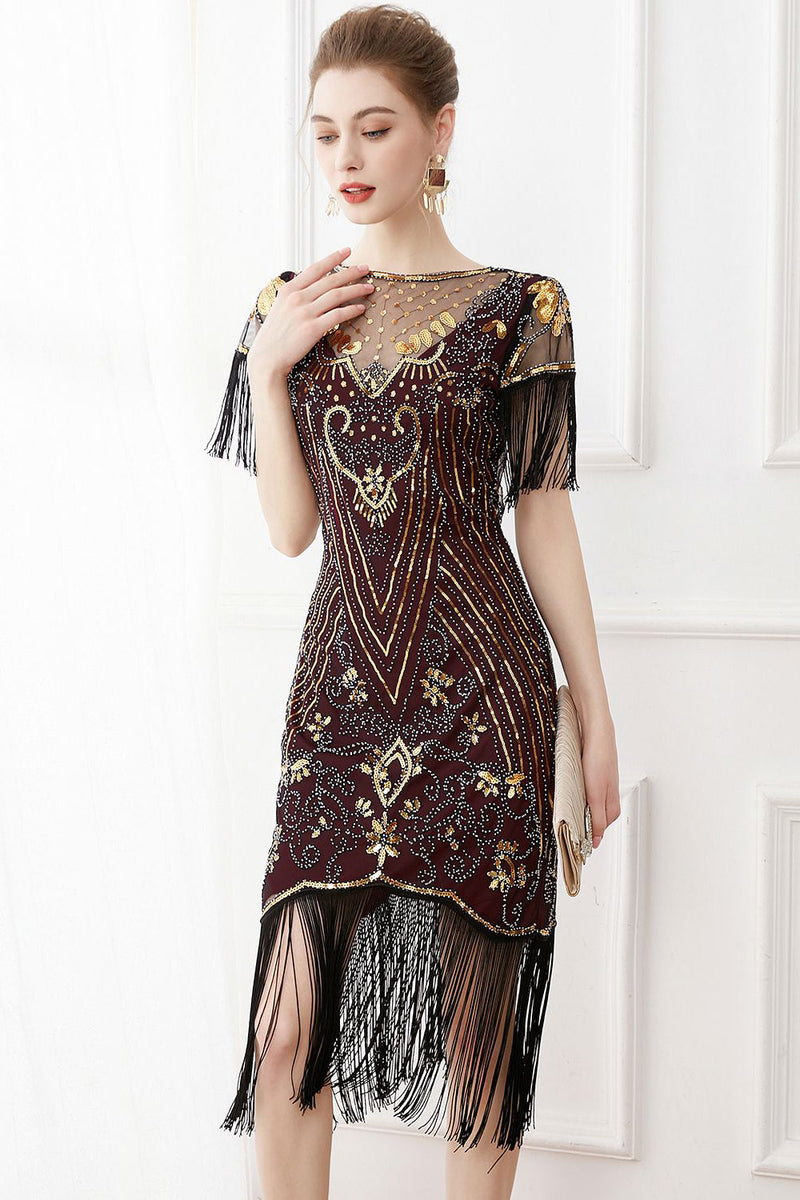 Load image into Gallery viewer, Black Sequins Bodycon Sparkly Party Dress with Fringes