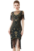 Load image into Gallery viewer, Black Sequins Bodycon Sparkly Party Dress with Fringes
