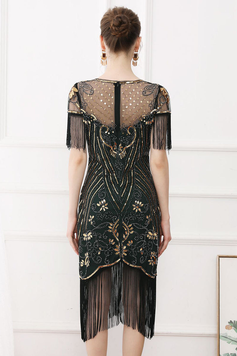 Load image into Gallery viewer, Black Sequins Bodycon Sparkly Party Dress with Fringes
