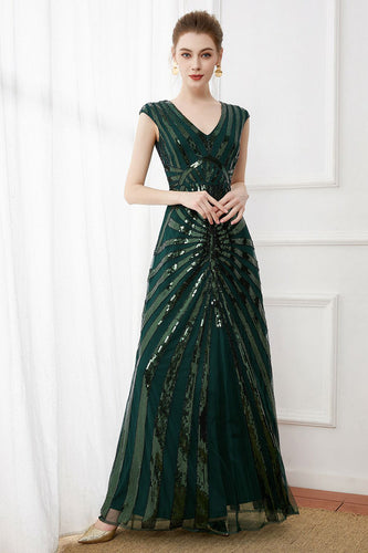 Dark Green Sequins Sparkly Party Dress with Beaded