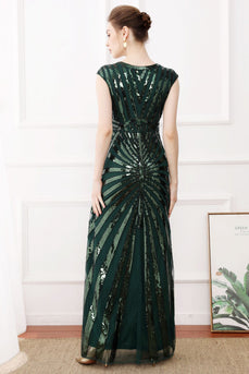 Dark Green Sequins Sparkly Party Dress with Beaded