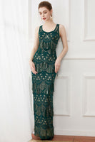Load image into Gallery viewer, Dark Green Sheath Fringes Sequins Evening Dress