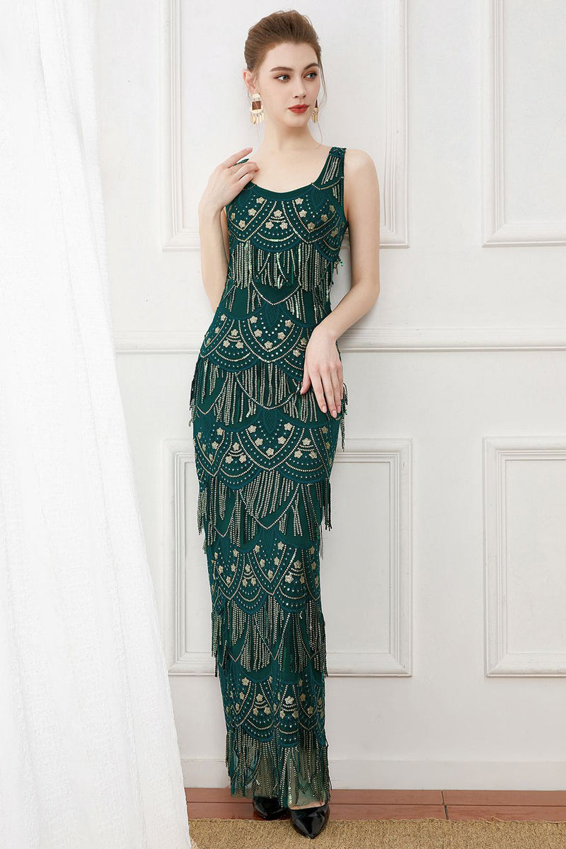 Load image into Gallery viewer, Dark Green Sheath Fringes Sequins Evening Dress