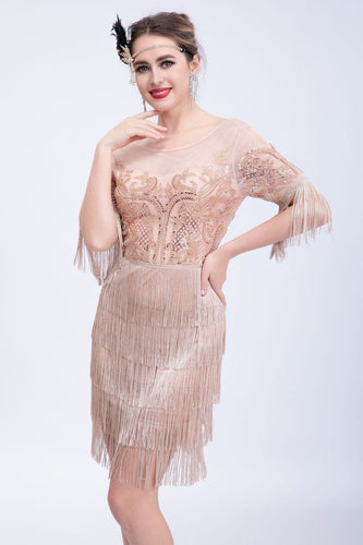 Blush Fringes Sequins Party Dress with Beading