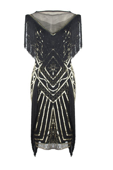 Black Glitter Sequins Cocktail Party Dress with Fringes