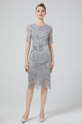 Blush Sequins Sparkly Party Dress with Fringes