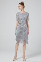 Load image into Gallery viewer, Blush Sequins Sparkly Party Dress with Fringes