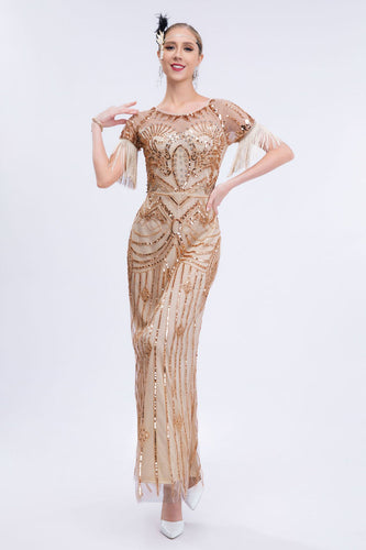Goden Sheath Long Sequins Party Dress with Fringes