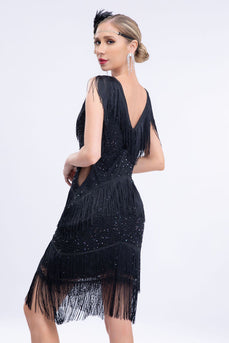 Black Fringes Sequins Party Dress with Sleeveless