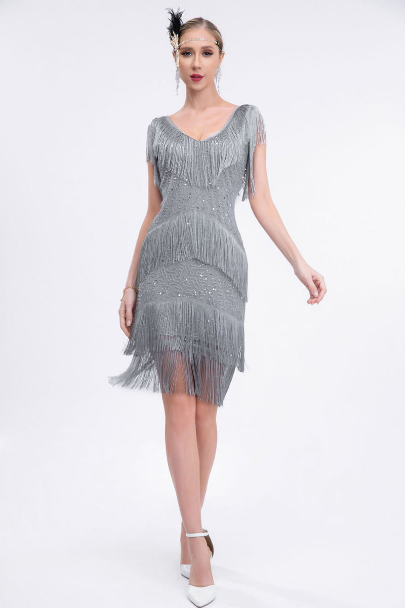 Load image into Gallery viewer, Black Fringes Sequins Party Dress with Sleeveless