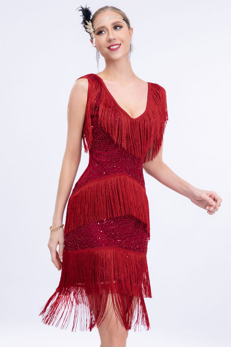 Load image into Gallery viewer, Black Fringes Sequins Party Dress with Sleeveless