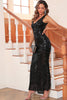 Load image into Gallery viewer, Black Sequin V-neck Sleeveless Mermaid Long Evening Party Dress