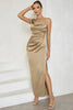 Load image into Gallery viewer, Khaki One Shoulder Bodycon Pleated Party Dress with Slit