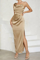 Load image into Gallery viewer, Khaki One Shoulder Bodycon Pleated Party Dress with Slit