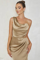 Load image into Gallery viewer, Khaki One Shoulder Bodycon Pleated Party Dress with Slit