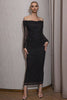 Load image into Gallery viewer, Off the Shoulder Black Tight Holiday Party Dress with Slit
