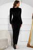 Load image into Gallery viewer, Black Velvet Long Sleeves Holiday Party Dress with Slit