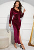 Load image into Gallery viewer, Black Velvet Long Sleeves Holiday Party Dress with Slit
