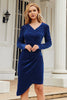 Load image into Gallery viewer, Dark Green Long Sleeves Holiday Party Dress with Pleated