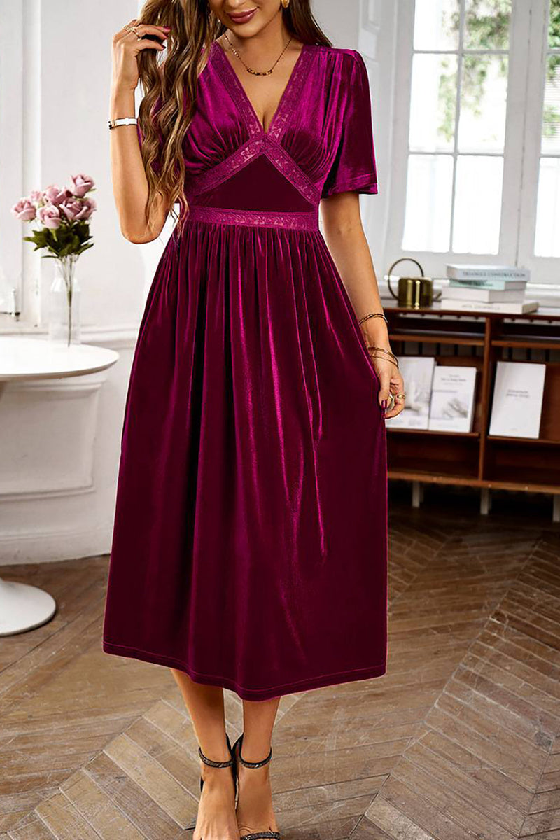 Load image into Gallery viewer, Velvet V-neck A Line Holiday Party Dress