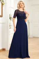 Load image into Gallery viewer, Sparkly Black Formal Dress with Short Sleeves