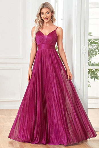 Glitter A-Line Dark Blue Prom Dress