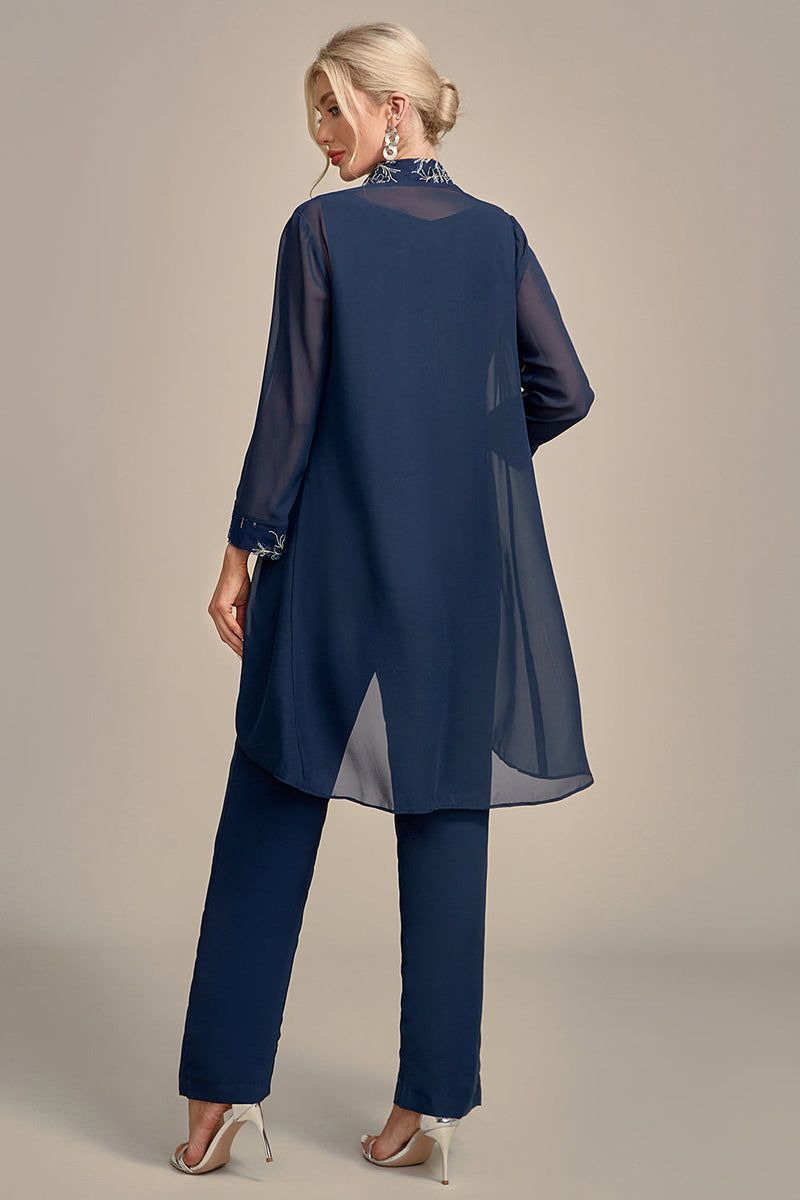 Load image into Gallery viewer, Navy 3 Piece Mother of the Bride Pant Suits with Appliques