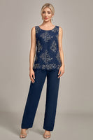 Load image into Gallery viewer, Navy 3 Piece Mother of the Bride Pant Suits with Appliques