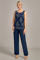 Load image into Gallery viewer, Navy 3 Piece Mother of the Bride Pant Suits with Appliques