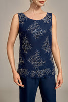 Load image into Gallery viewer, Navy 3 Piece Mother of the Bride Pant Suits with Appliques