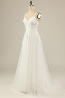 Load image into Gallery viewer, A Line Spaghetti Straps White Tulle Party Dress