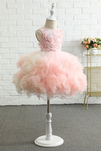 Pink Embroidery Tulle Flower Girl Dress