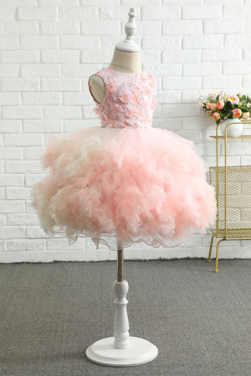 Load image into Gallery viewer, Pink Embroidery Tulle Flower Girl Dress