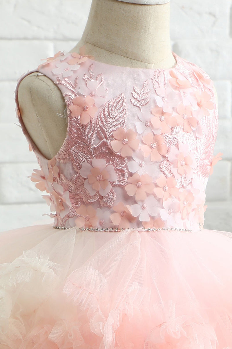 Load image into Gallery viewer, Pink Embroidery Tulle Flower Girl Dress