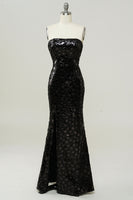Load image into Gallery viewer, Black Sheath Strapless Sequin Prom Dress with Slit