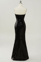 Load image into Gallery viewer, Black Sheath Strapless Sequin Prom Dress with Slit