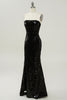 Load image into Gallery viewer, Black Sheath Strapless Sequin Prom Dress with Slit