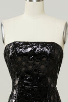Load image into Gallery viewer, Black Sheath Strapless Sequin Prom Dress with Slit