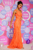 Load image into Gallery viewer, Orange One Shoulder Mermaid Sparkly Prom Dress with Sequins