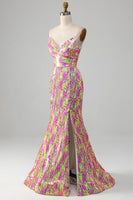 Load image into Gallery viewer, Pink Sparkly Mermaid Prom Dress with Slit