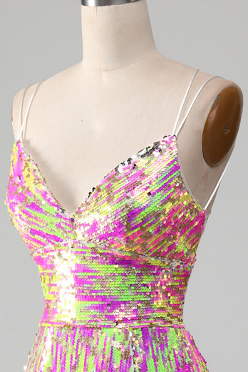 Pink Sparkly Mermaid Prom Dress with Slit