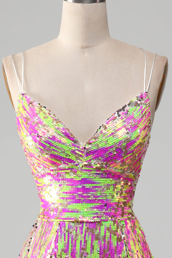 Pink Sparkly Mermaid Prom Dress with Slit