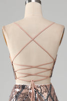 Load image into Gallery viewer, Sparkly Two-piece Sheath Prom Dress with Fringes