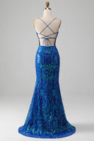 Load image into Gallery viewer, Royal Blue Mermaid Sparkly Prom Dress with Slit