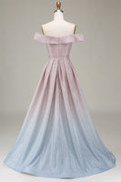 Load image into Gallery viewer, Off the Shoulder Grey Pink Sparkly Prom Dress with Pleated