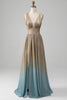 Load image into Gallery viewer, Glitter V-Neck Golden Prom Dress with Slit