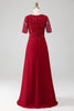 Load image into Gallery viewer, Burgundy A Line Round Neck Sparkly Sequin Mother of Bride Dress With Appliques